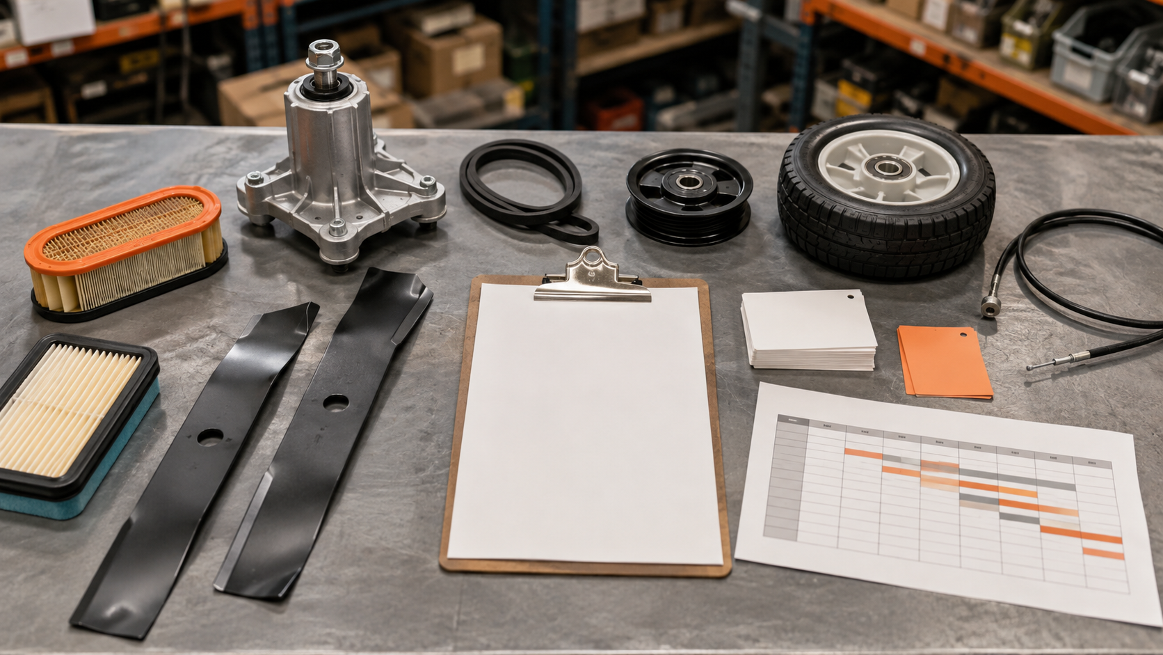 Aftermarket lawn mower parts arranged for seasonal inventory planning