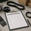 Generic aftermarket mower parts arranged around an RFQ data checklist