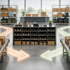 Two inbound supply routes feeding an organized aftermarket mower parts inventory area